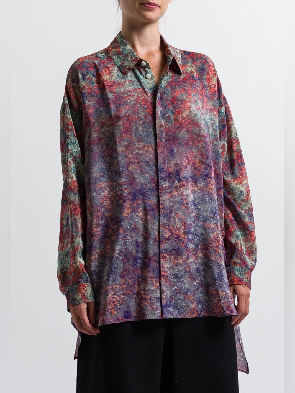 ANNTIAN Silk Oversized Classic Shirt in Print N Abstract Artsy One Size